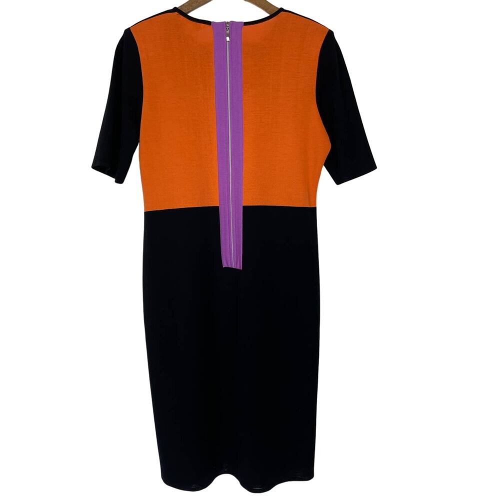 Exclusively Misook Black Orange Purple Color Block Closet Staple Women's Dress S